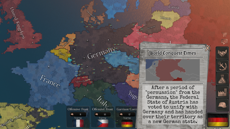 Finest Hour historical world event panel over a Germany scenario