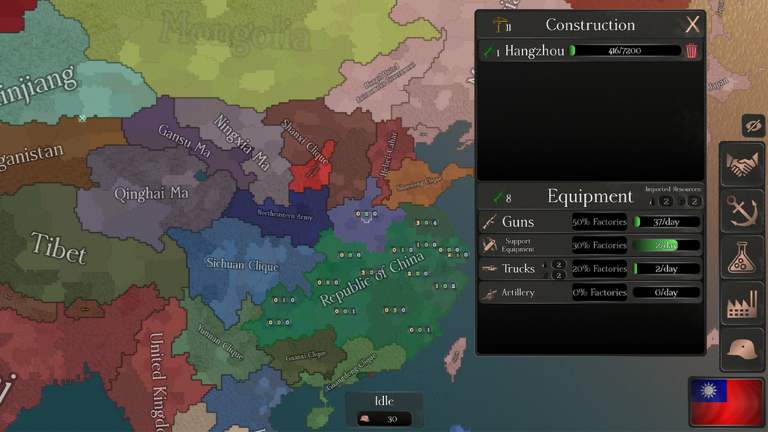 Finest Hour equipment production panel over the Republic of China map