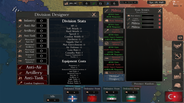 Finest Hour in-game Division Designer and army training panels